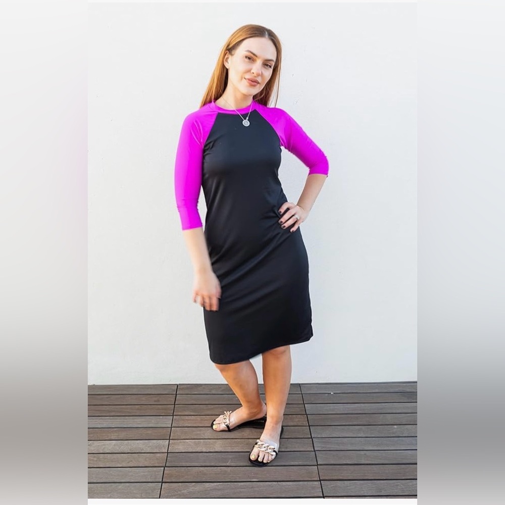 Women's Swim Dress UPF 50+ Sun Protection, 3/4 Sleeve Active Bathing Suit-SIZE S